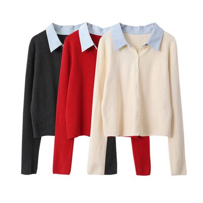 设计感小众假两件衬衫领针织开衫