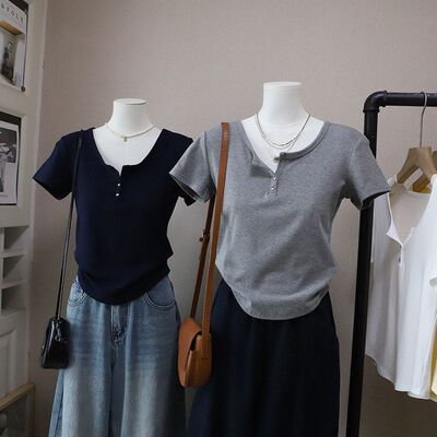 比正2026春夏新韩版简约纯色圆领