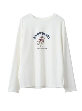 软糯磨毛棉白色长袖t恤秋宽松字母印花套头圆领上衣11074强明女装