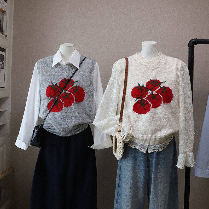 2026早春新款韩版圆领提花撞色显瘦百搭针织马甲背心5838强明女装