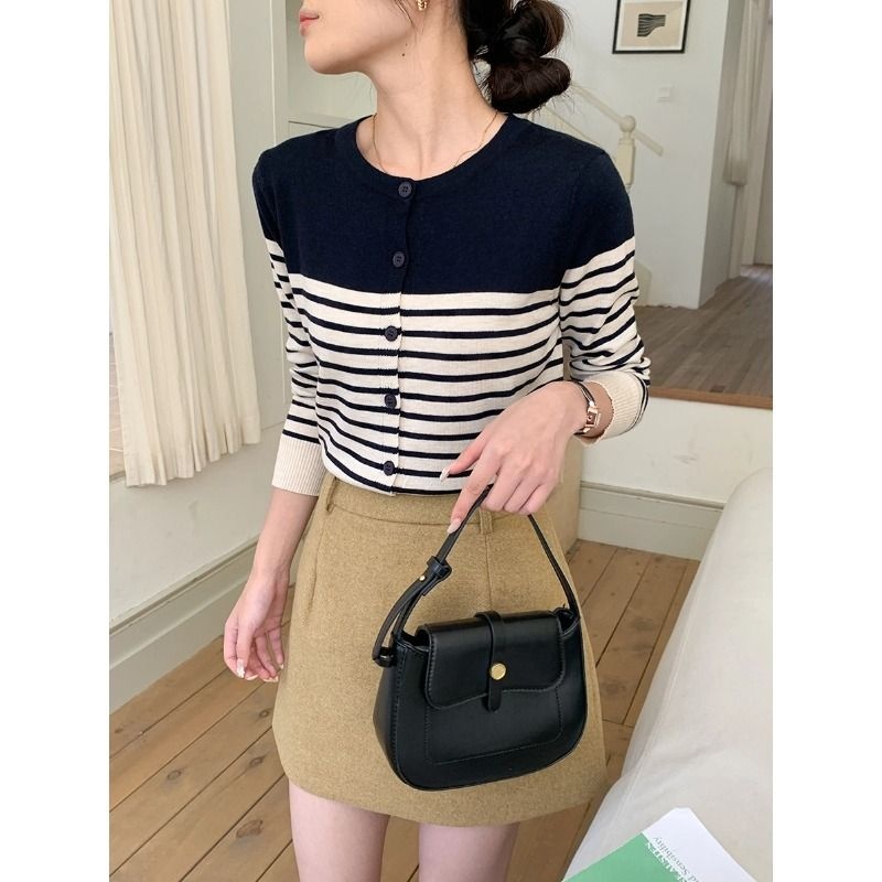 拿捏氛围 时髦撞色条纹针织开衫早秋新款ZY2011 强明女装