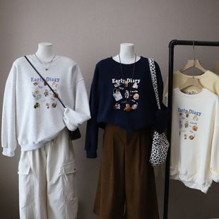 卡通字母印花加绒加厚休闲百搭卫衣5310强明女装 韩版 新款 2025冬季