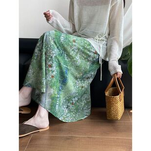 “莫奈花园”复古油画氛围感半身裙松紧腰显瘦A字裙2725 强明女装