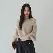 气质款 一字肩针织毛衣女 颈围韩系新款 时尚 显瘦上衣11110强明女装