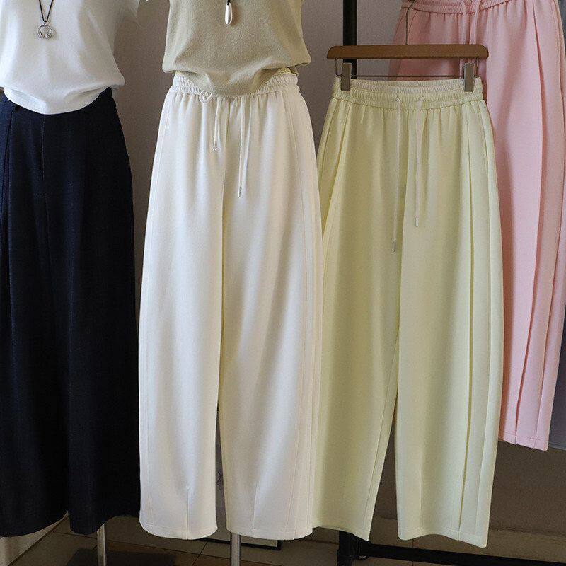 2026春季新款韩版松紧腰撞色显瘦休闲弯刀裤百搭卫裤6070强明女装