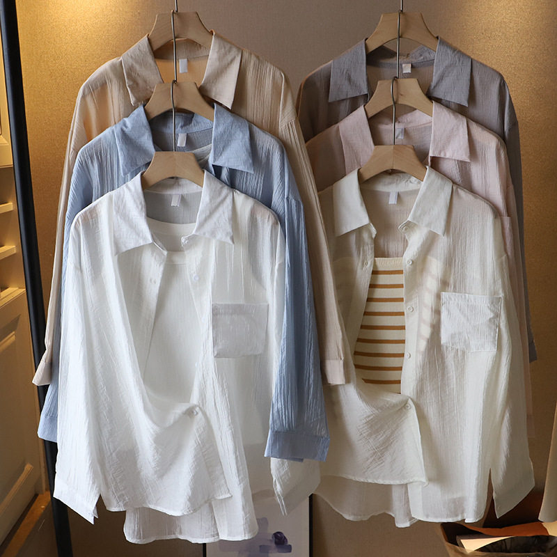 2025春夏季新款 韩版大版衬衫薄长袖防晒衬衣9948 强明女装