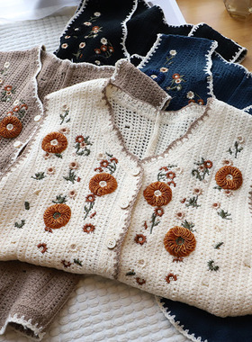 春装新品韩版女装森系立体小花刺绣马甲针织开衫马夹7715强明女装