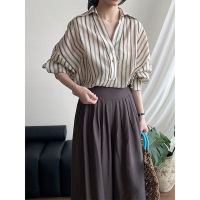 滔川自带松弛感法式棉条衬衫女