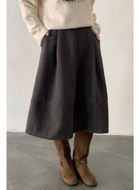 人手一条 中长款花苞裙呢料半身裙miu系显瘦a字裙11046强明女装