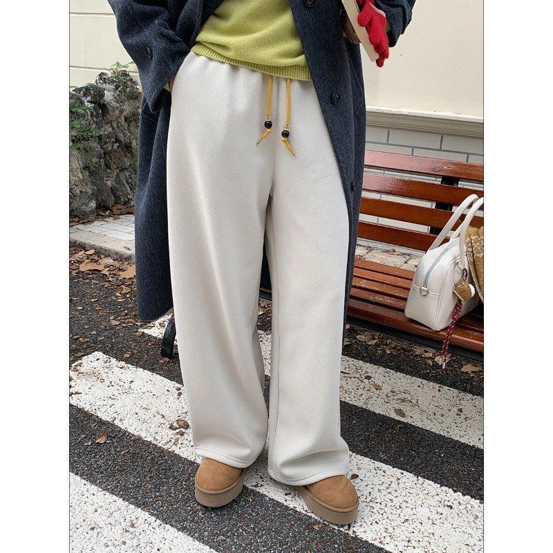 设计感撞色串珠抽绳松紧高腰弯刀阔腿裤ZY3668强明女装