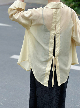 2024春夏新款薄款防晒衬衫韩系宽松简约外搭开衫上衣9672强明女装