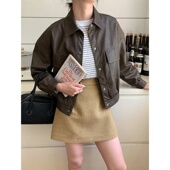 强明女装 做旧设计感 中古翻领哑光PU皮外套小个子ZY2010