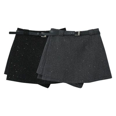 开叉亮片毛呢半身裙女秋冬装新款