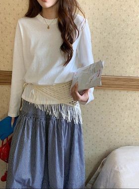 早春新款 简约花边领正肩显瘦打底衫T恤ZY3812强明女装