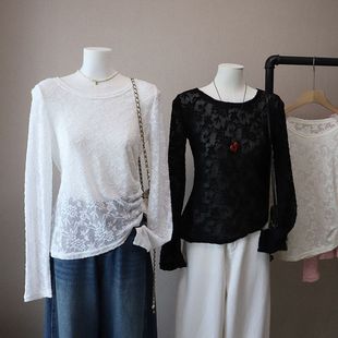 新款 5071强明女装 韩版 打底衫 圆领不规则抽褶收腰显瘦长袖 2025秋季