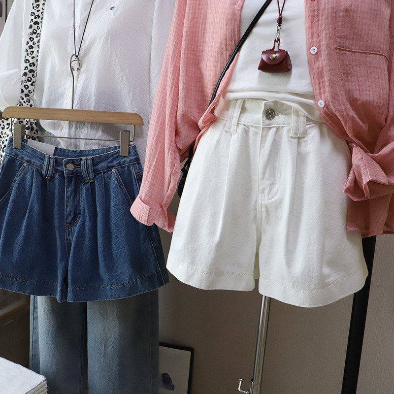 2026春夏新款韩版高腰显瘦百搭大码阔腿a字牛仔短裤5822强明女装