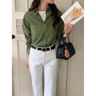 强明女装 知识分子风 ZY1921 早秋新款 复古磨毛灯芯绒衬衫