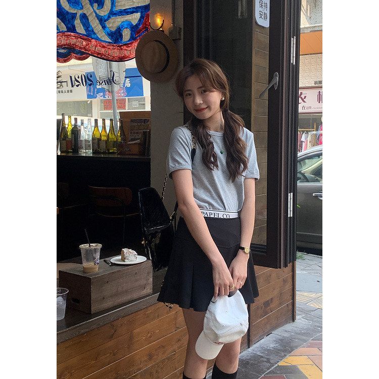 黄峥韩版设计感黑色百褶裙女高