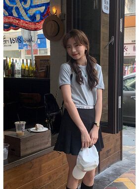 韩版设计感黑色百褶裙女高腰显瘦百搭a字裙子131QD8704强明女装