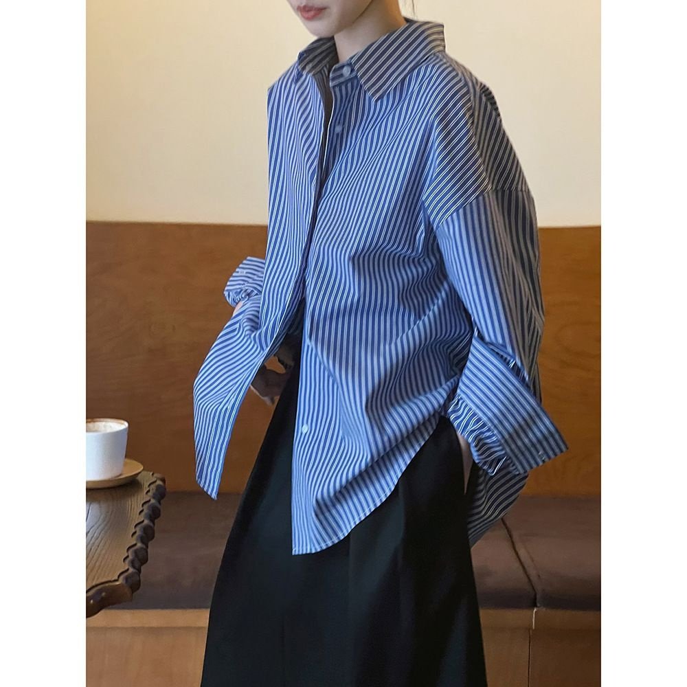 法式复古条纹衬衫女2025秋季新款长袖设计感小众衬衣3188强明女装,女装/女士精品,衬衫,淘宝优惠券,粉丝福利购,淘宝优惠卷