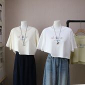 2026春夏新款 T恤5768强明女装 韩版 卡通字母刺绣蕾丝减龄宽松短袖