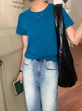 韩版简约圆领正肩短袖t恤女秋休闲显瘦打底上衣143TY657强明女装