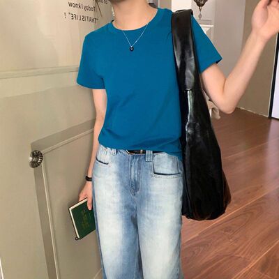 黄峥韩版简约圆领正肩短袖恤女