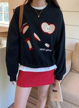 2025秋日随想记 减龄苹果毛巾绣百搭圆领卫衣ZY2139 强明女装