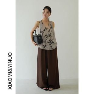 高腰休闲裤 法印染上衣 两件套装 3070 法式 强明女装 层次感无袖