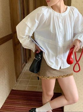 早春新款 甜美减龄蕾丝花边圆领长袖衬衫ZY3882强明女装