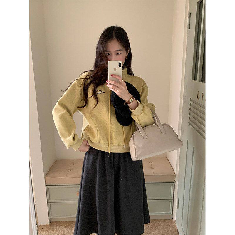 立领字母刺绣半拉链卫衣2025冬绒面保暖运动外套541156强明女装