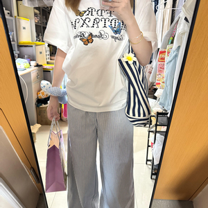 JCFS~美式复古字母蝴蝶印花短袖T恤女2025夏季新款宽松显瘦上衣潮