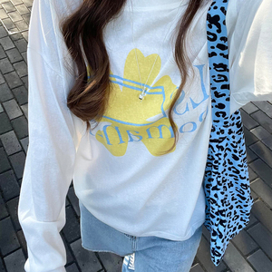 JCFS韩系设计感圆领薄纱微透长袖t恤衫女夏季纯棉外搭正肩罩衫薄