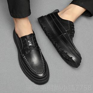 商务鞋 潮英伦低帮休闲 ??鞋 子厚 百搭黑色真皮鞋 季 正品 皮男流韩版