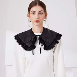 假领子新款加棉格子花边领配裙子披肩配羽绒服毛衣新中式领部装饰