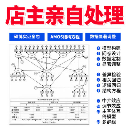 Amos结构方程模型spss数据定制smartpls问卷分析显著调整优化编写