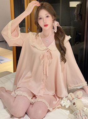 GP冰丝睡衣女款2026新款中袖短裤海军领高级感夏季可外穿家居服女
