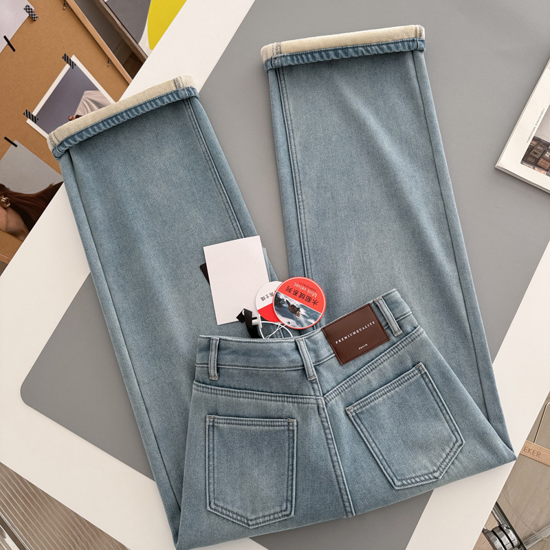 上身超绝！看得见的质感！加绒加厚~ 冬高腰直筒阔腿显瘦牛仔裤女,女装/女士精品,牛仔裤,淘宝优惠券,粉丝福利购,淘宝优惠卷