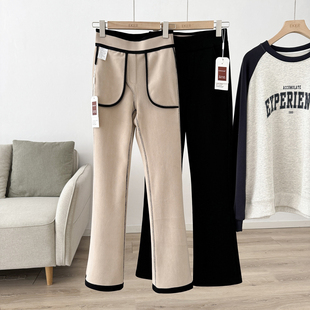 冬松紧高腰休闲小黑裤 加绒加厚微喇裤 女 上身绝了 百搭神裤