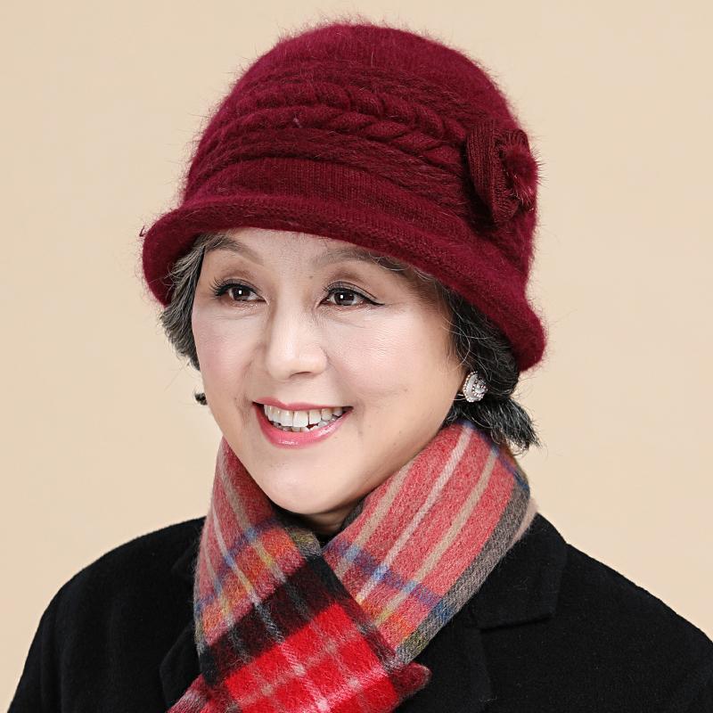 恒源祥奶奶女老人中老年人老太太妈妈秋冬加厚保暖加绒毛线针织帽