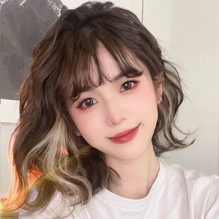 短发女夏全头套自然挑染水波纹羊毛卷适合圆脸发型假发套