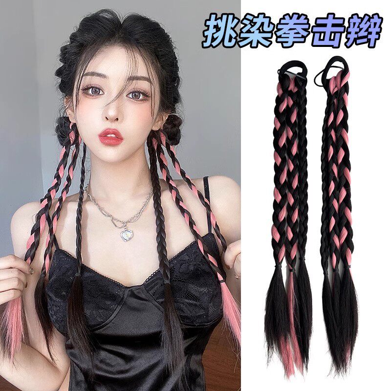 拳击辫假发辫子女网红辣妹麻花辫真发脏辫双马尾y2k编