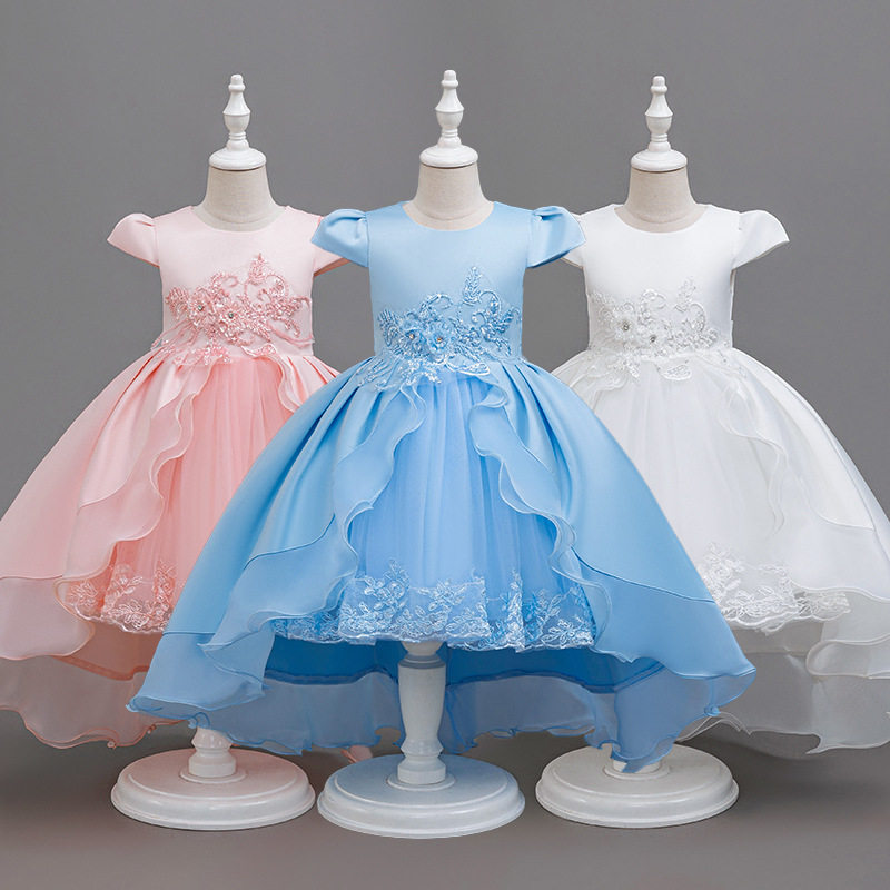 中大童装表演服长裙蓬蓬拖尾裙花童装儿童公主裙婚纱礼服裙子