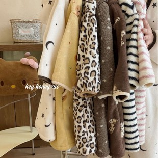 大小卷25秋冬新款儿童半边绒浴袍新款睡袍亲子连帽浴衣浴巾保暖