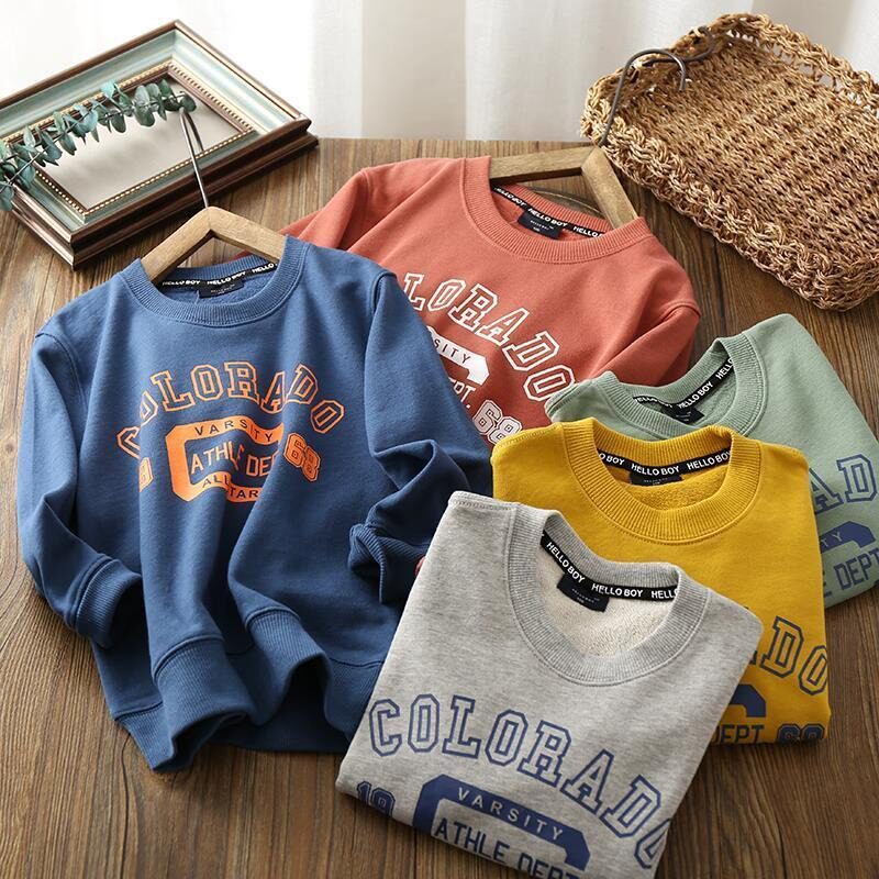 纯棉男童秋衣中小童春秋新款打底衫套头宽松百搭卫衣男孩字母上衣