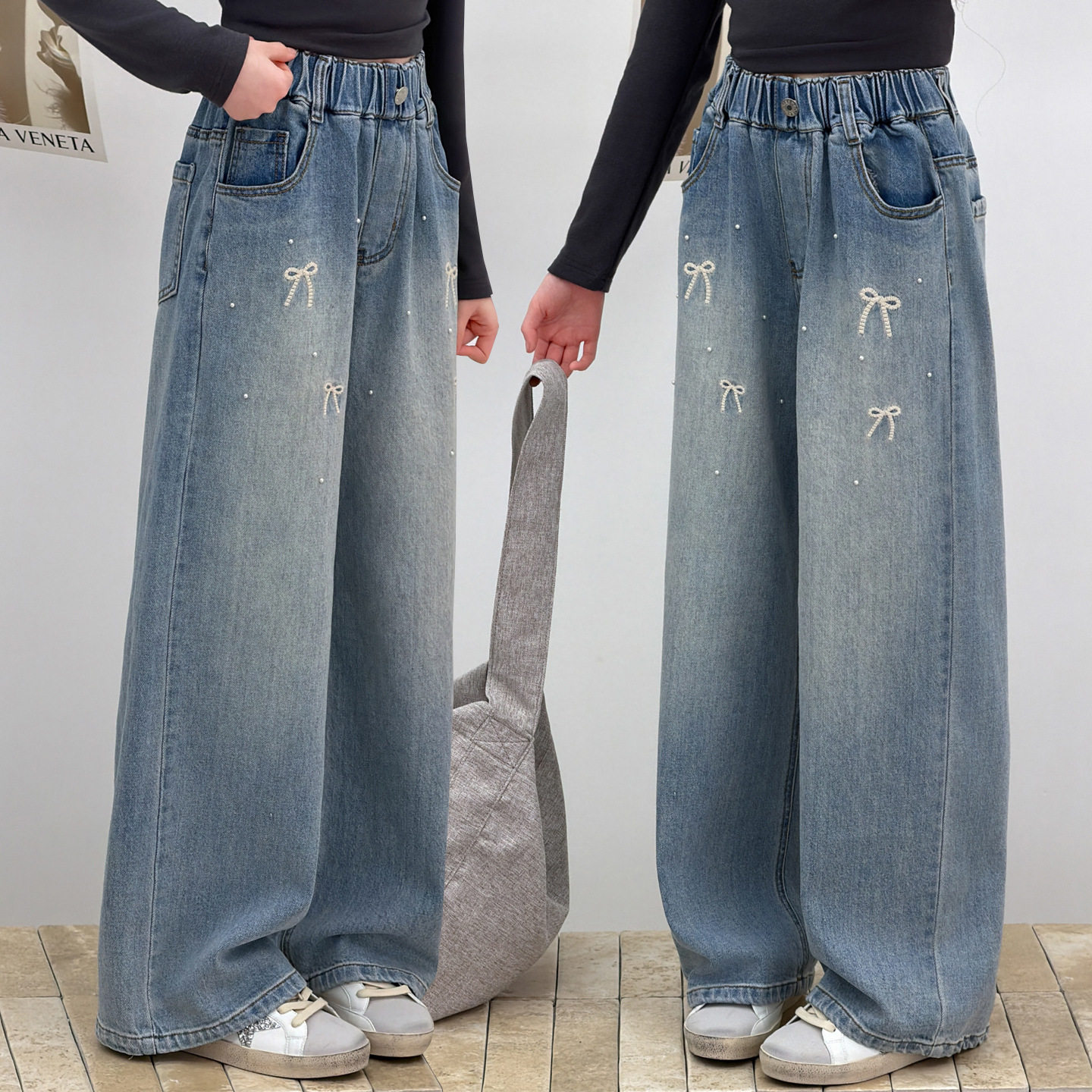 女童春装牛仔裤2026春秋新款儿童韩系阔腿裤中大童宽松阔腿裤