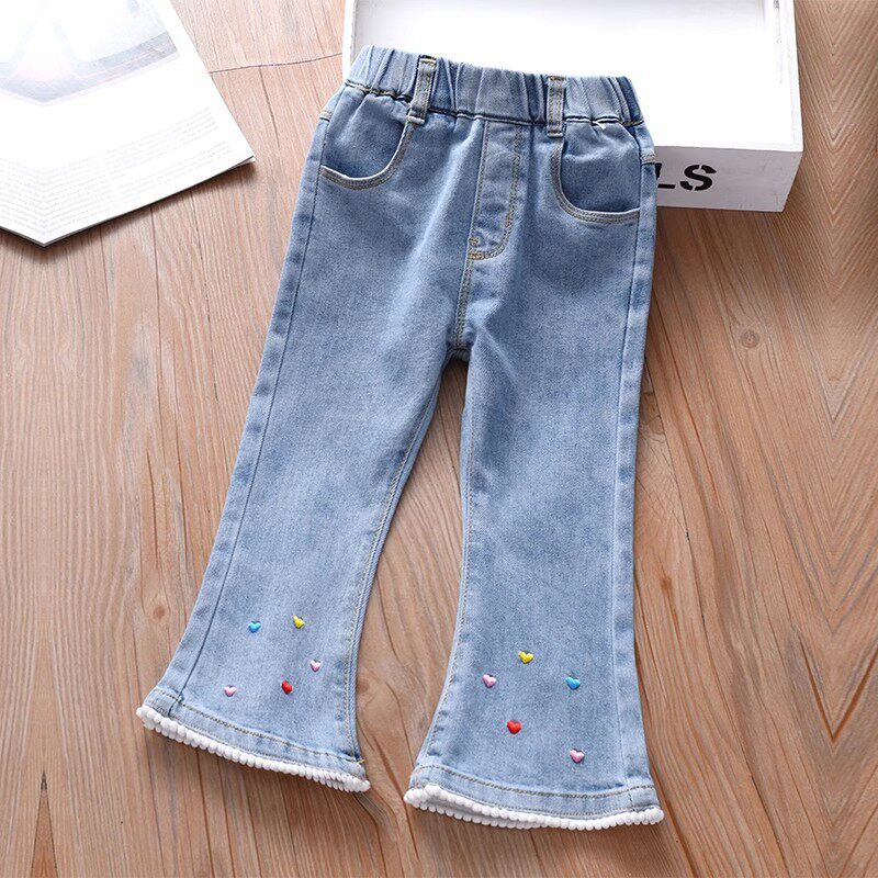 女童春秋牛仔裤2026新款儿童薄款喇叭裤女孩长裤微喇裤宝宝阔腿裤