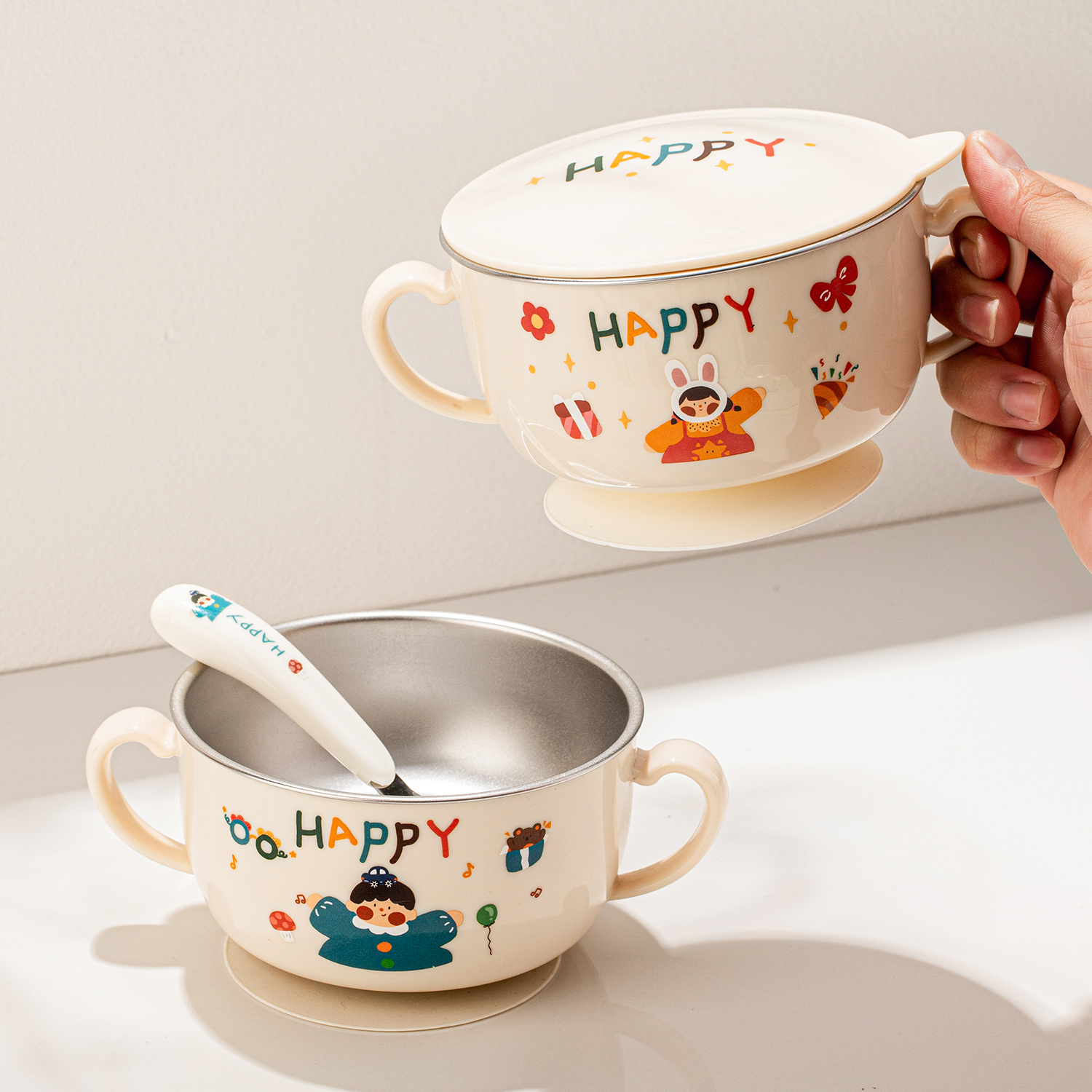 防摔又防烫的儿童专用不锈钢碗