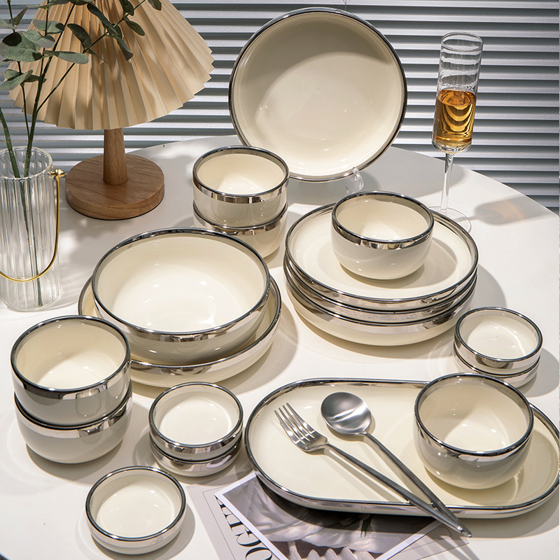 轻奢碗碟套装家用碗高级感2024新款陶瓷碗具碟筷乔迁碗盘餐具套装