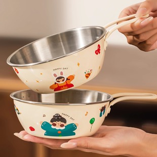 304不锈钢韩式 泡面碗家用宿舍学生带盖带把手大容量高颜值面汤碗
